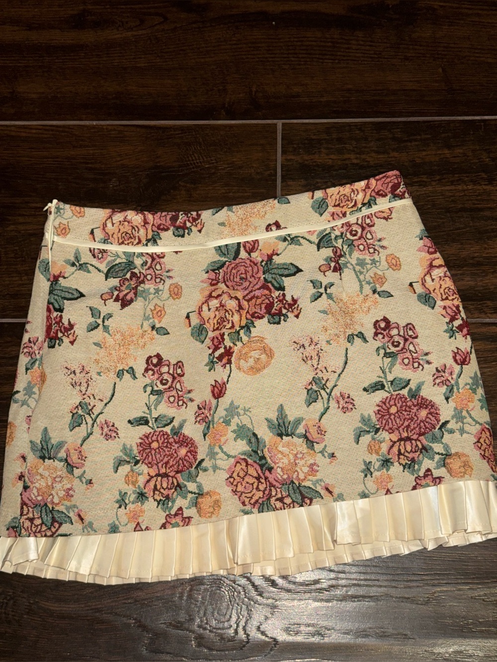 SHEIN WESTFADE Mixed Media Floral Tapestry Jacquard & Satin Mini Skirt sz Med